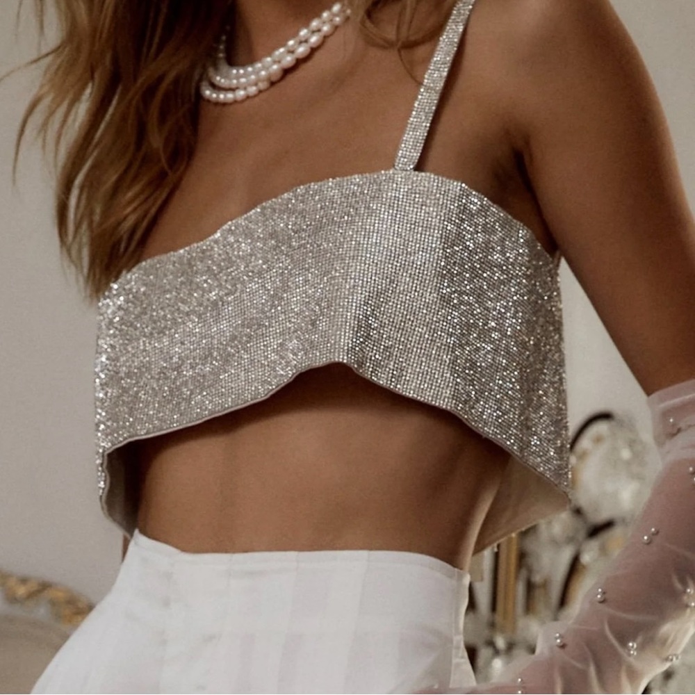 COPY - 12th tribe Shira Silver Rhinestone Crop Top NWT SMALL